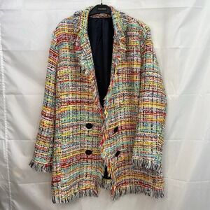 Vintage Adore women's multicolor‎ tweed fringe double button open front coat L